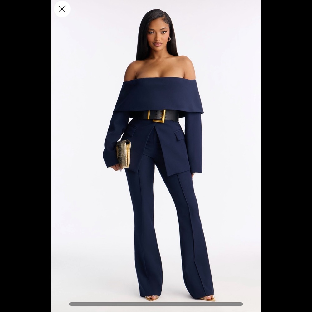 Fashion Nova Navy Off-Shoulder Pantsuit